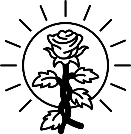 A rose is drawn in the center of a white circleのイラスト素材