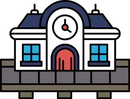 A building with a door and a clock on the frontのイラスト素材