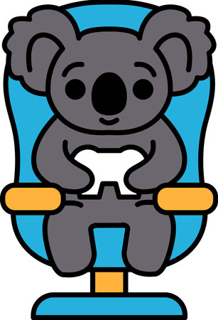 A cartoon koala sitting in a chair. The chair is blue and the koala is smilingのイラスト素材