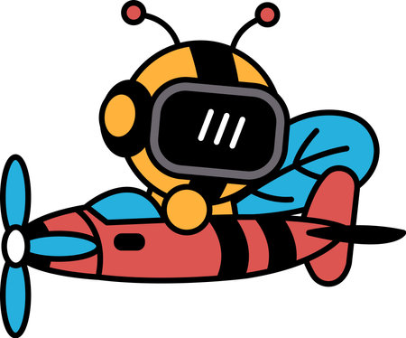 A cartoon bee is flying in a airplaneのイラスト素材