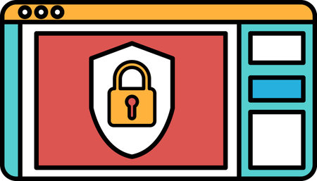 A computer screen with a red background and a yellow lock on it. The lock is on a blue buttonのイラスト素材