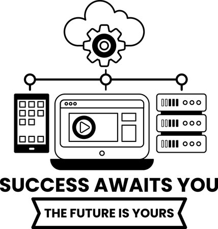 A computer monitor with a laptop and cell phone on itのイラスト素材