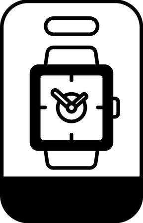 A watch is displayed on a phone. The watch is black and whiteのイラスト素材