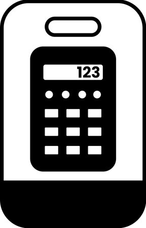A calculator with the numbers 123 and 133 on it. The calculator is black and white. The calculator is a small device that is used for mathematical calculationsのイラスト素材