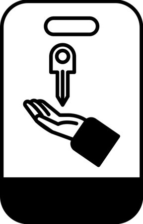 A hand holding a key is shown on a white background. Concept of giving or receiving something, possibly a key to a locked door or a car. Scene is simple and straightforwardのイラスト素材