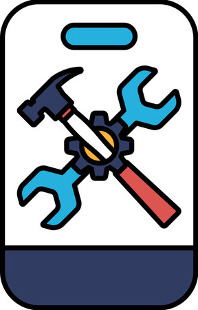 A hammer and wrench are shown on a white background. Concept of fixing or repairing somethingのイラスト素材