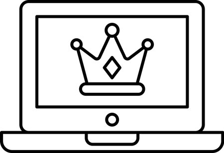 A laptop screen with a crown on it. The crown is on top of a diamond. The laptop is black and whiteのイラスト素材