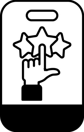 A hand pointing to three stars. The hand is pointing to the stars, which are arranged in a row. Concept of approval or satisfaction, as the hand is giving a thumbs up to the three starsのイラスト素材