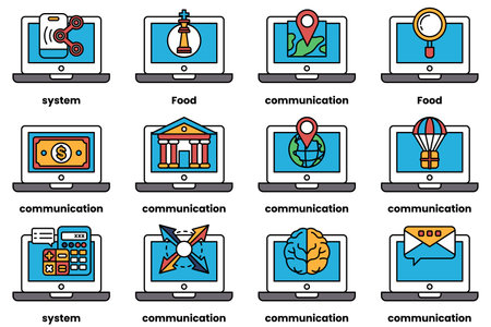 A Set of illustrations in the concept of laptops and things in line art styleのイラスト素材