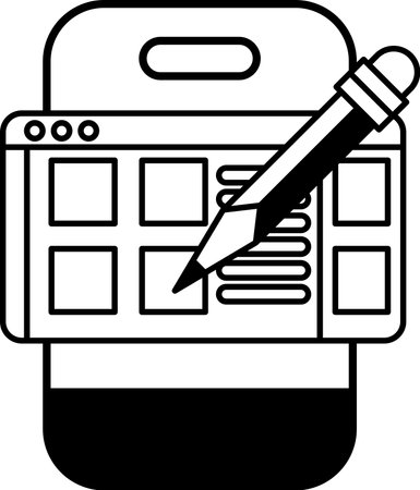 A black and white drawing of a pencil on a piece of paper with a screen behind itのイラスト素材