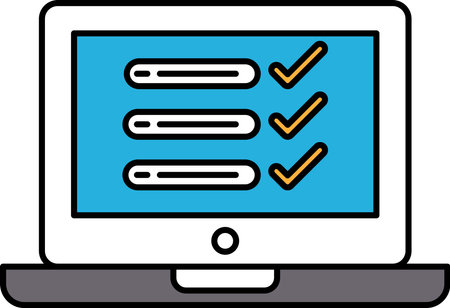 A laptop screen with a blue background and three check boxes. The check boxes are in the middle of the screen and are all checkedのイラスト素材