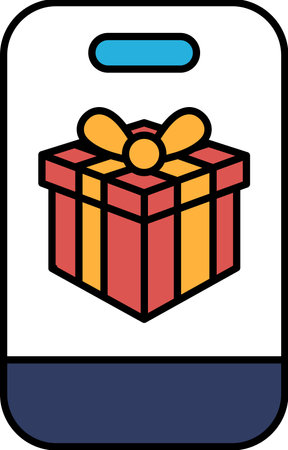 A red and yellow box with a yellow bow on top of it. The box is on a white backgroundのイラスト素材