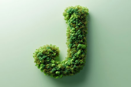 The letter J is made of green plants and has a unique, organic shape. Concept of nature and growth, as the letter is formed from various types of plantsの素材