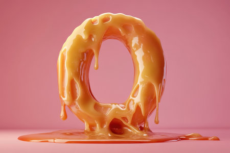 A donut with caramel dripping from it, with the letter O in the middle. The image has a playful and whimsical mood, as the donut is transformed into a letterの素材