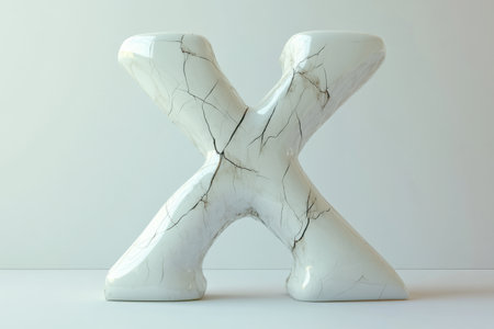 The letter X is made of white marble and has a rough, jagged appearance. It is placed on a white background, which adds to its stark and edgy look. The X is a symbol of strength and resilienceの素材