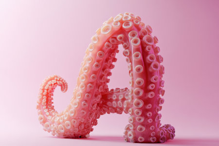 A large pink octopus with a long tentacle is used to spell out the letter A. The image has a whimsical and playful mood, as the octopus is used as a creativeの素材