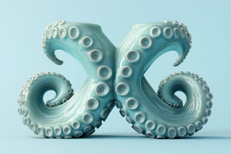 Two octopus tentacles with blue and white spots. The tentacles are twisted and curled, creating a unique and interesting design. Scene is playful and whimsicalの素材