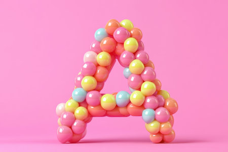 A colorful letter made of balloons. The letter is made of many different colored balloons, including pink, yellow, and green. The balloons are arranged in a way that creates a fun and playful lookの素材