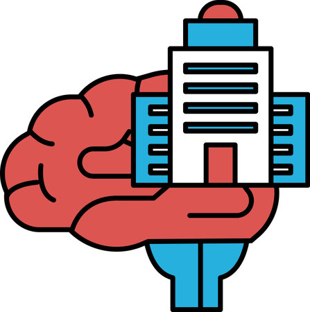 A hand holding a brain with a building in the background. Concept of intelligence and the importance of knowledgeのイラスト素材