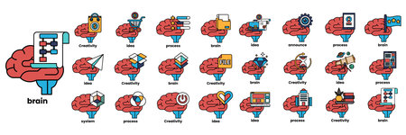 A Set of illustrations in the concept of brain and things in line art styleのイラスト素材