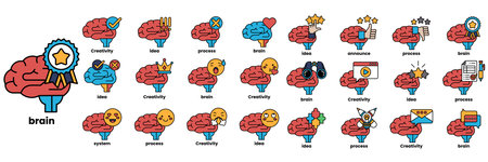 A Set of illustrations in the concept of brain and things in line art styleのイラスト素材