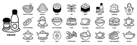 A Set of illustrations in the concept of food in line drawing styleのイラスト素材