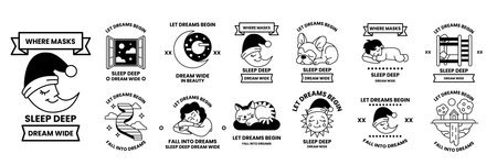 A set of illustrations in the concept of good sleep in a line styleのイラスト素材