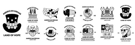 A Set of illustrations in the concept of America in line drawing styleのイラスト素材
