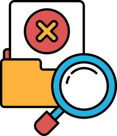 A red and blue icon with a magnifying glass and an X on it. Concept of frustration or disappointmentのイラスト素材