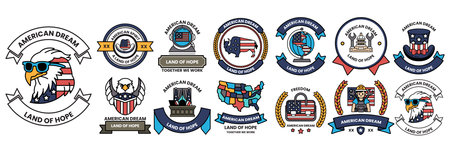 A Set of illustrations in the concept of America in line drawing styleのイラスト素材