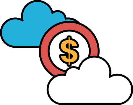 A cloud with a dollar sign in the middle. The dollar sign is red and whiteのイラスト素材