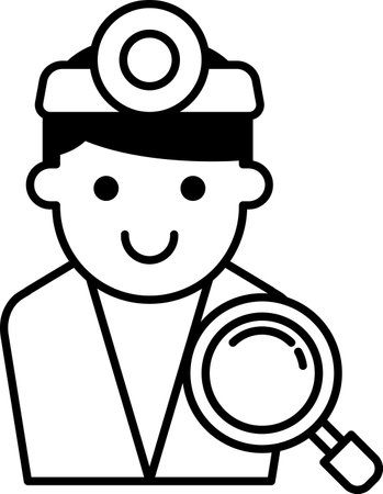 A cartoon doctor is holding a magnifying glass and smilingのイラスト素材