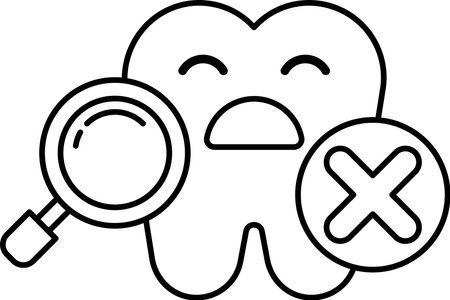 A cartoonish tooth with a magnifying glass on itのイラスト素材