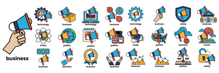 A Set of illustrations in the concept of megaphone and business in line styleのイラスト素材