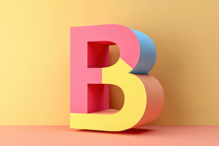 The letter B is made of different colors and has a unique shape. It is placed on a yellow backgroundの素材