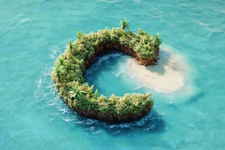 A small island with a palm tree in the middle of it. The island is shaped like the letter Cの素材