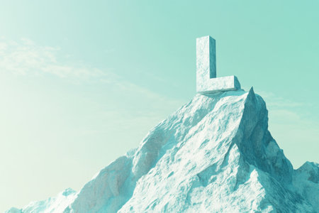 A mountain with a large L on top. The mountain is covered in snow and the L is made of ice. The image has a cold and icy feel to it, with the L standing out as a symbol of strengthの素材