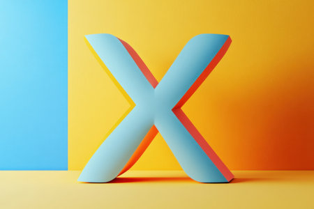 The letter X is made up of two blue and two orange pieces. It is a 3D model of the letter Xの素材