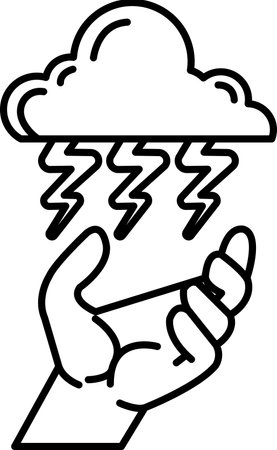 A hand is holding a cloud with lightning boltsのイラスト素材