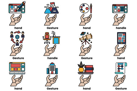 A Set of illustrations of hands and things in line art styleのイラスト素材