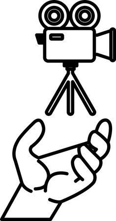 A hand is holding a camera with a tripodのイラスト素材