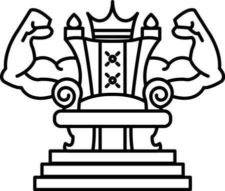 A black and white drawing of a man with his arms raised and a crown on his head. The image is of a king or a strong manのイラスト素材