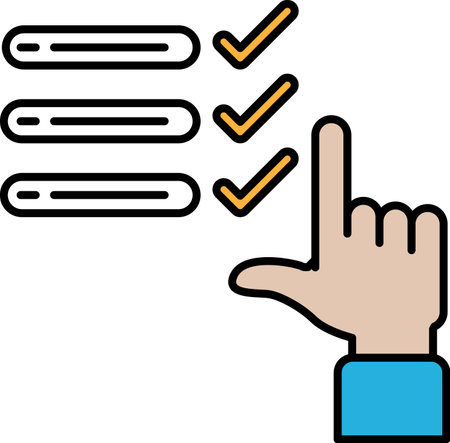 A hand pointing to a check box with a checkmark on it. Concept of checking something or making a decisionのイラスト素材