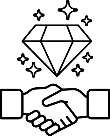 A diamond is shown with a hand on top of it, symbolizing a handshake. The diamond is surrounded by stars, which represent the sparkle and value of the diamond. Concept of a valuableのイラスト素材