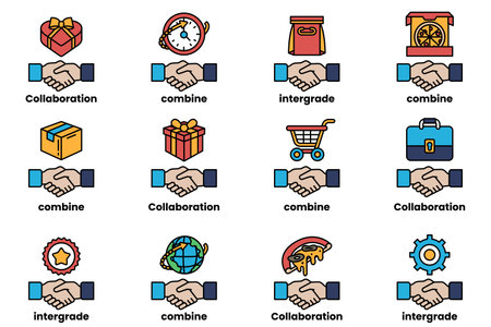 A hand holding another hand, with a variety of other hands and objects in the background. The concept of the image is collaboration and teamwork, as the hands are holding each other, symbolizing unityのイラスト素材