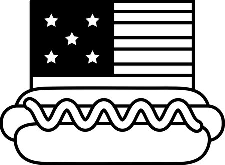 A hot dog with a bun and a flag on top.のイラスト素材