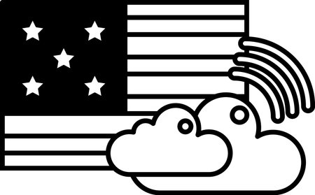 A black and white image of the American flag with a cloud and a star. The flag is surrounded by a cloud and has five stars. Concept of patriotism and pride in the United Statesのイラスト素材