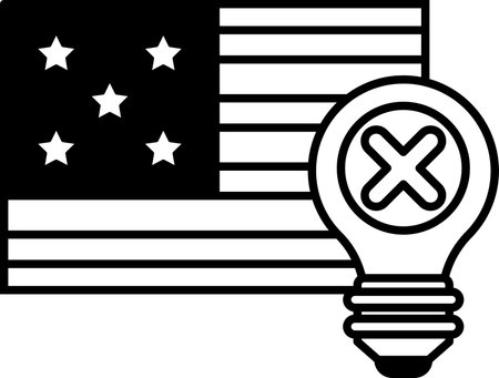 A black and white drawing of a light bulb with the American flag in the background. The light bulb is surrounded by stars and the flag is in the center. Concept of innovation and progressのイラスト素材