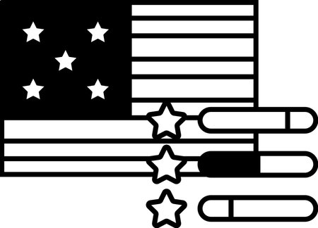 A black and white image of the American flag with stars. The stars are arranged in a way that they are not evenly spaced outのイラスト素材