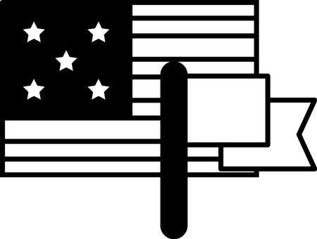 A black and white image of the American flag with a red and white sign on top of itのイラスト素材